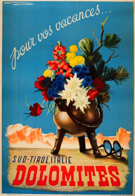 Dolomites Vintage Poster with Flowers