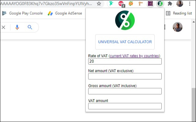 Universal VAT Calculator chrome extension