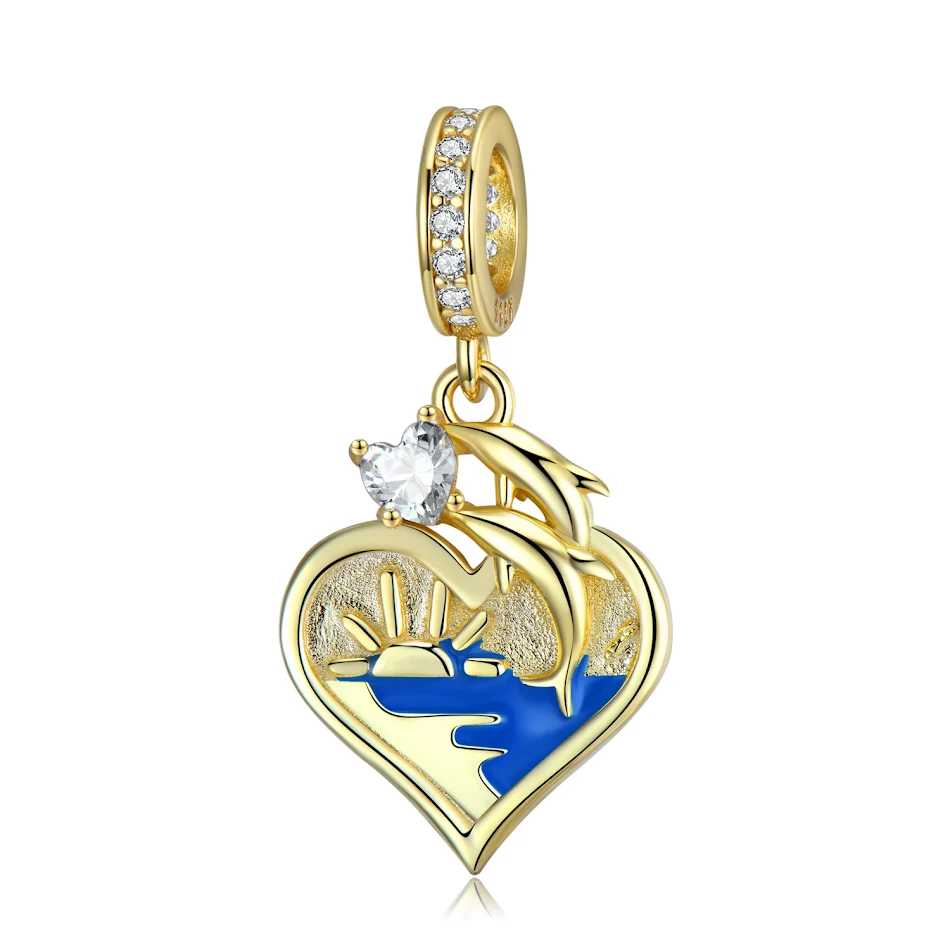 Collier et bracelet femme avec pendentif dauphin Love en argent sterling S925. Accessoires DIY pour bijoux uniques. Cadeau parfait.