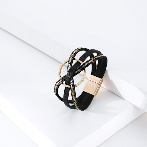Title 7, Minimalist Multi-layer Geometric Ring Leather B...