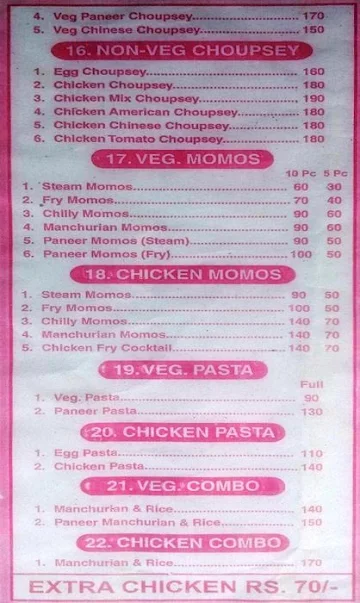 Raj Chinese Food menu 