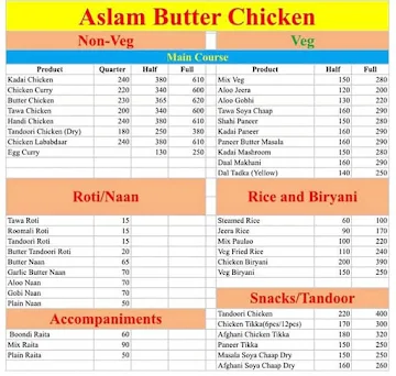 Aslam Butter Chicken menu 