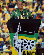 President Jacob Zuma addresses supporters at the Siyanqoba Rally held at the FNB Stadium.