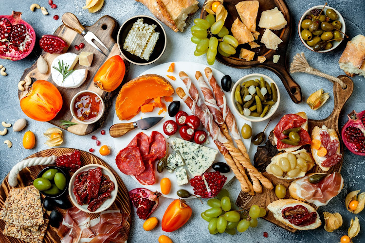 Colourful cheeseboard.