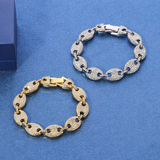 Title 2, Coffee Bean Pig Nose Cuban Bracelet for Men, St...