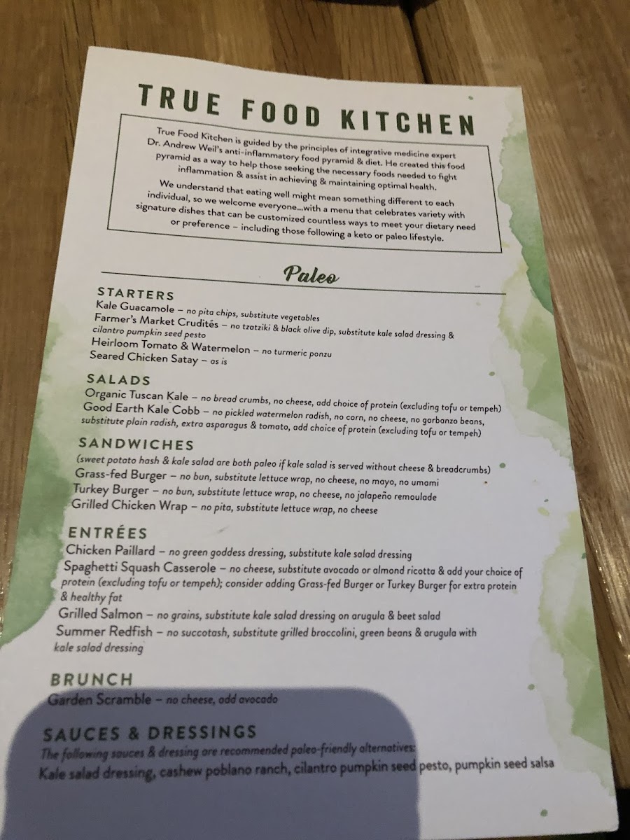 Paleo Menu Photo From True Food Kitchen