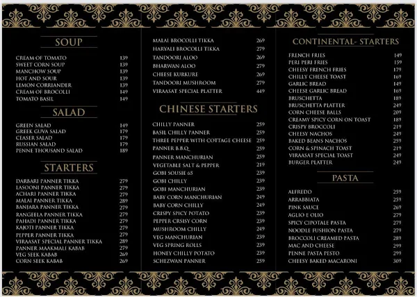 Viraasat The Indian Kitchen menu 