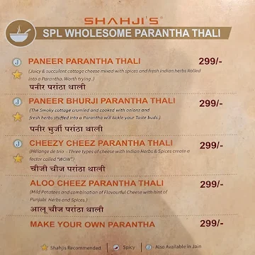 Shahji's Parantha House menu 