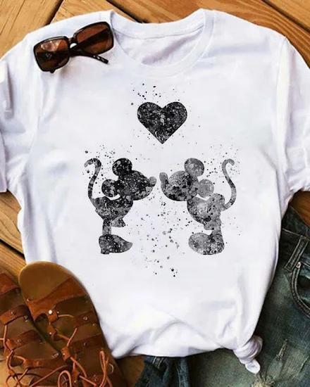 Cute Women's Mickey Mouse Printed T-shirt Summer Men Shir... - 2