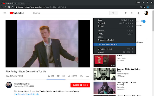 Cast with MkChromecast chrome extension
