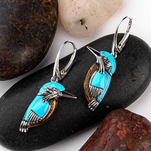 Title 1, Nature Style Turquoise Silver Bird Earrings For...