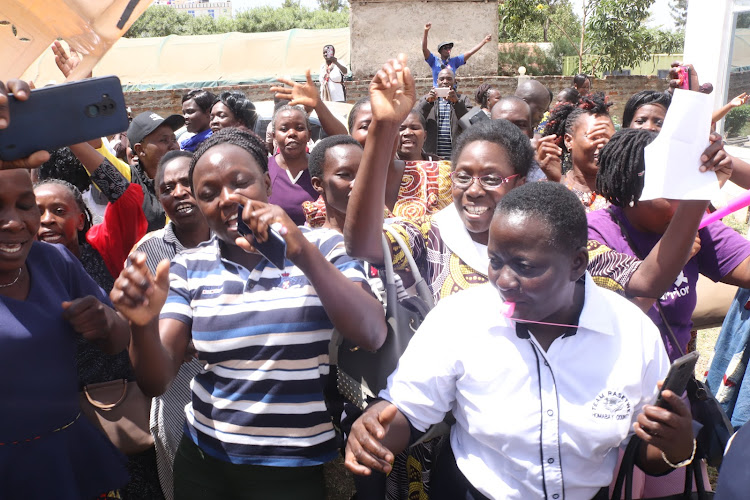 Some ECDE teachers during their meeting over alleged their salary reduction by Homa Bay government on February 19,2023