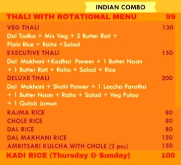 Purich Indian & Chinese Restaurant menu 