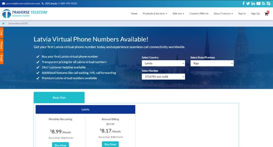 Traverse Telecom Latvia Virtual Phone Number