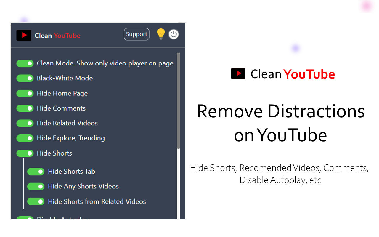 Clean YouTube - Hide YouTube Shorts, Comments & Thumbnails