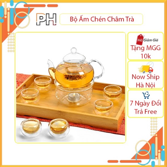 Bộ Ấm Chén Trà Thủy Tinh Có Lõi Lọc Chịu Nhiệt 600Ml Kèm 6 Cốc 2 Lớp Bộ Ấm Trà Thủy Tinh Chịu Nhiệt