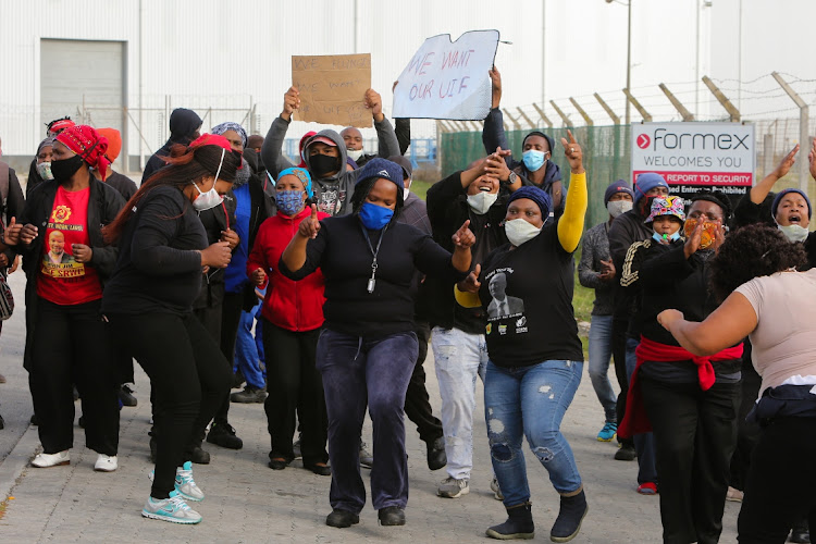 Formex employees in Markman protest outside the business on Thursday over UIF payments