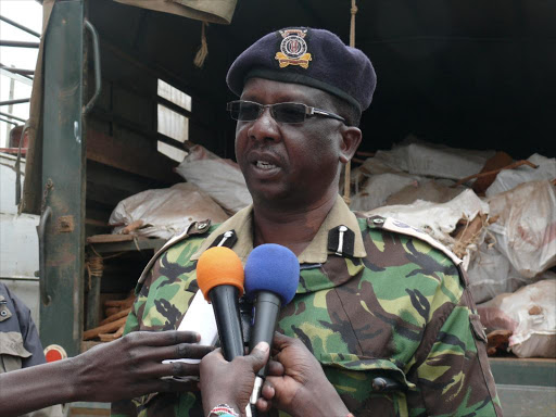 Samburu county commander Francis Kumut at a past media conference. /MARTIN FUNDI