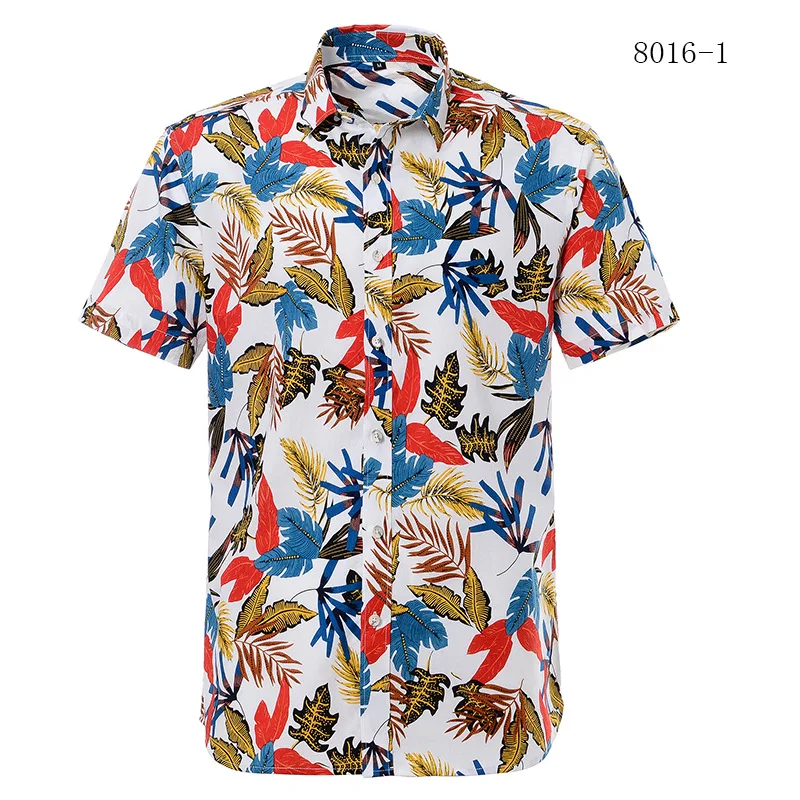 Heren bedrukte shirt met korte mouwen, Europese strandstijl, luchtig en comfortabel voor een ontspannen zomerse look.