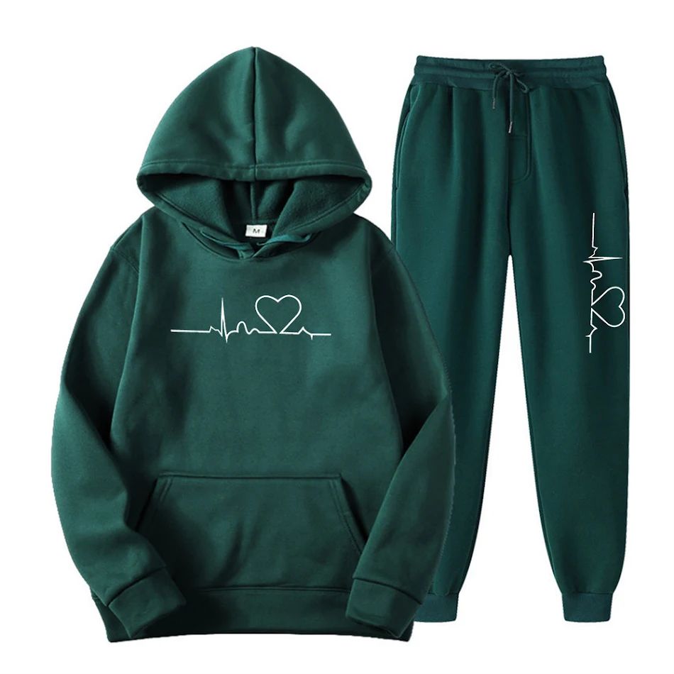 Fleece gevoerd sweaterpak voor dames en heren, herfst en winter, hartmotief hoodie, warm en comfortabel voor de koudere dagen