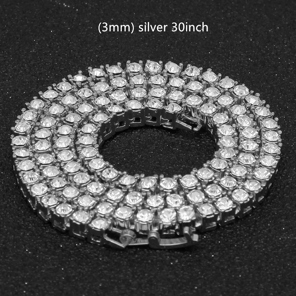 Collier hip hop européen pour homme, 3mm, alliage et strass, accessoire idéal pour un look tendance et affirmer votre style.