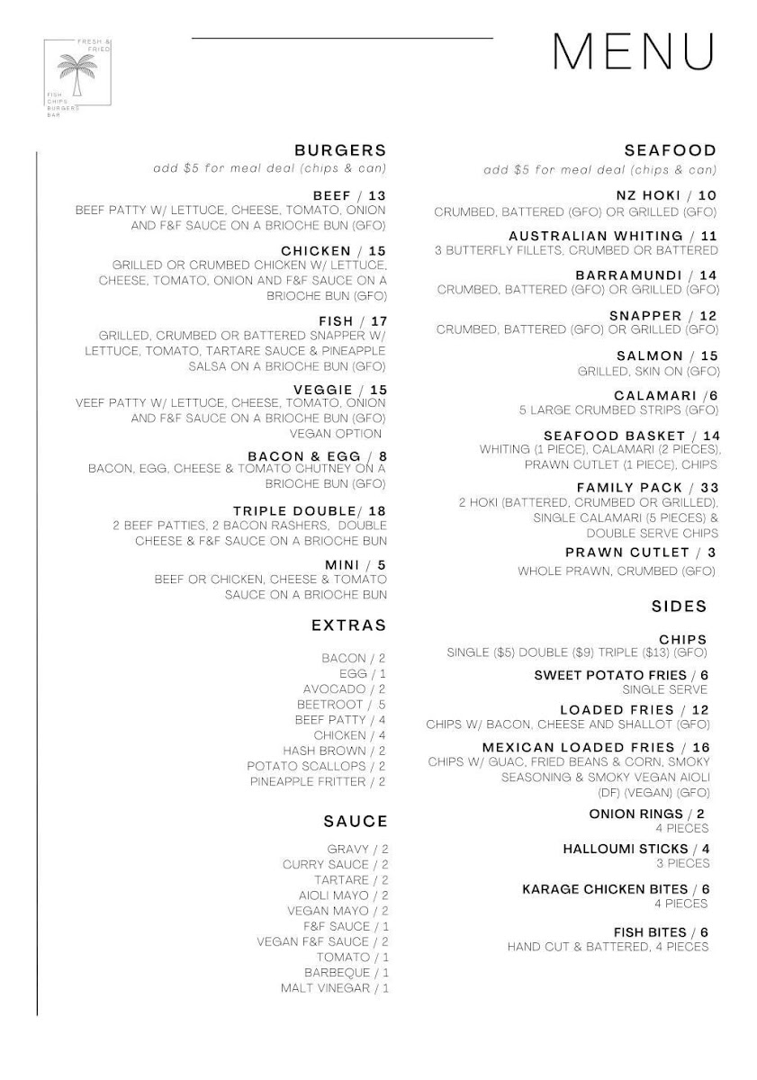 Fresh And Fried gluten-free menu