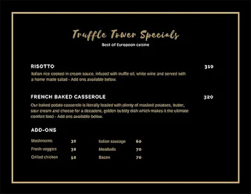 Truffle Tower menu 