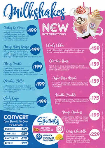 Baskin Robbins menu 