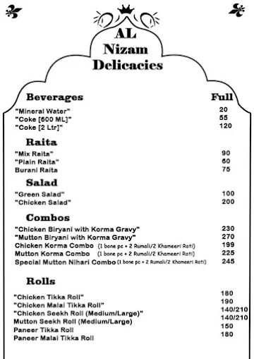 Al Nizam Delicacies menu 