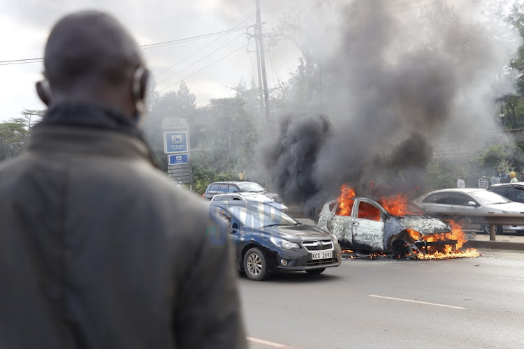 The vehicle in flames