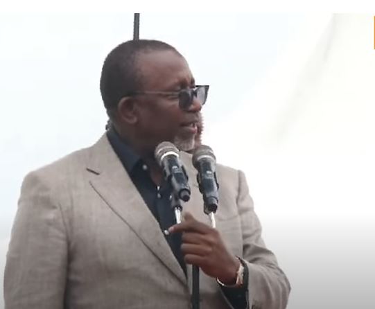 Agriculture CS Mithika Linturi speaking in Meru on April 28, 2024