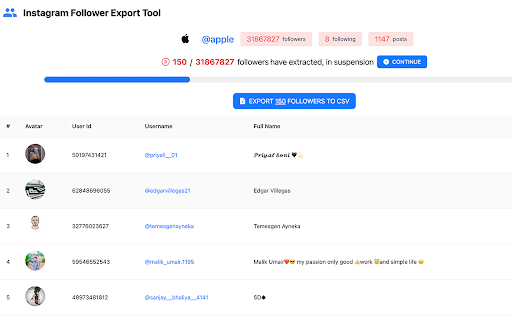 Instagram follower export tool