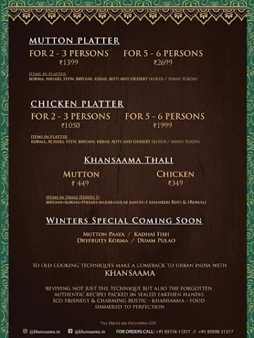 Khansaama Food menu 