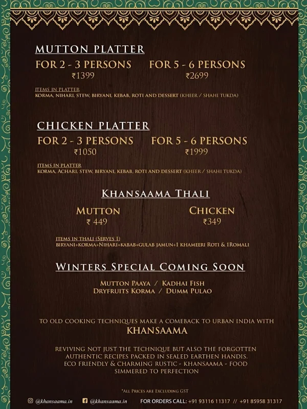 Khansaama Food menu 