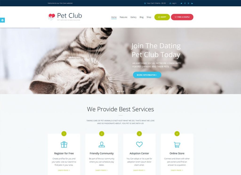 Pet Club |  Servicios, Adopción, Citas y Comunidad Tema de WordPress