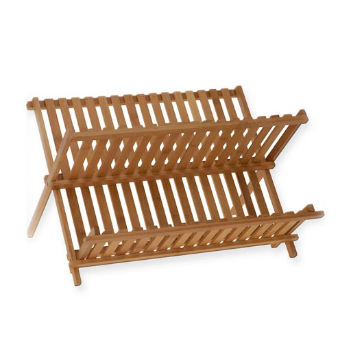 Title 12, Double Bamboo Dish Rack Kitchen Drain Rack with...