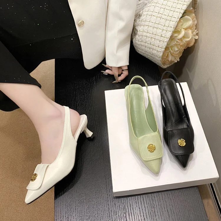 Sandalias de tacón alto para mujer talla grande estilo clásico con punta de camelia y puntera, perfectas para ocasiones formales.