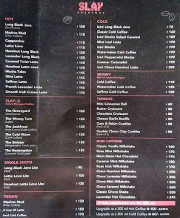 Slay Coffee menu 