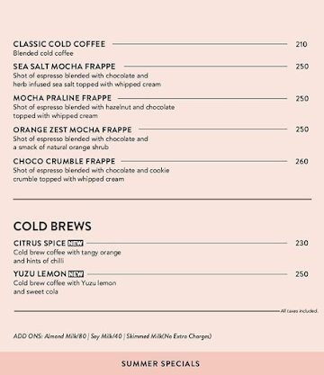 Third Wave Coffee Roasters menu 