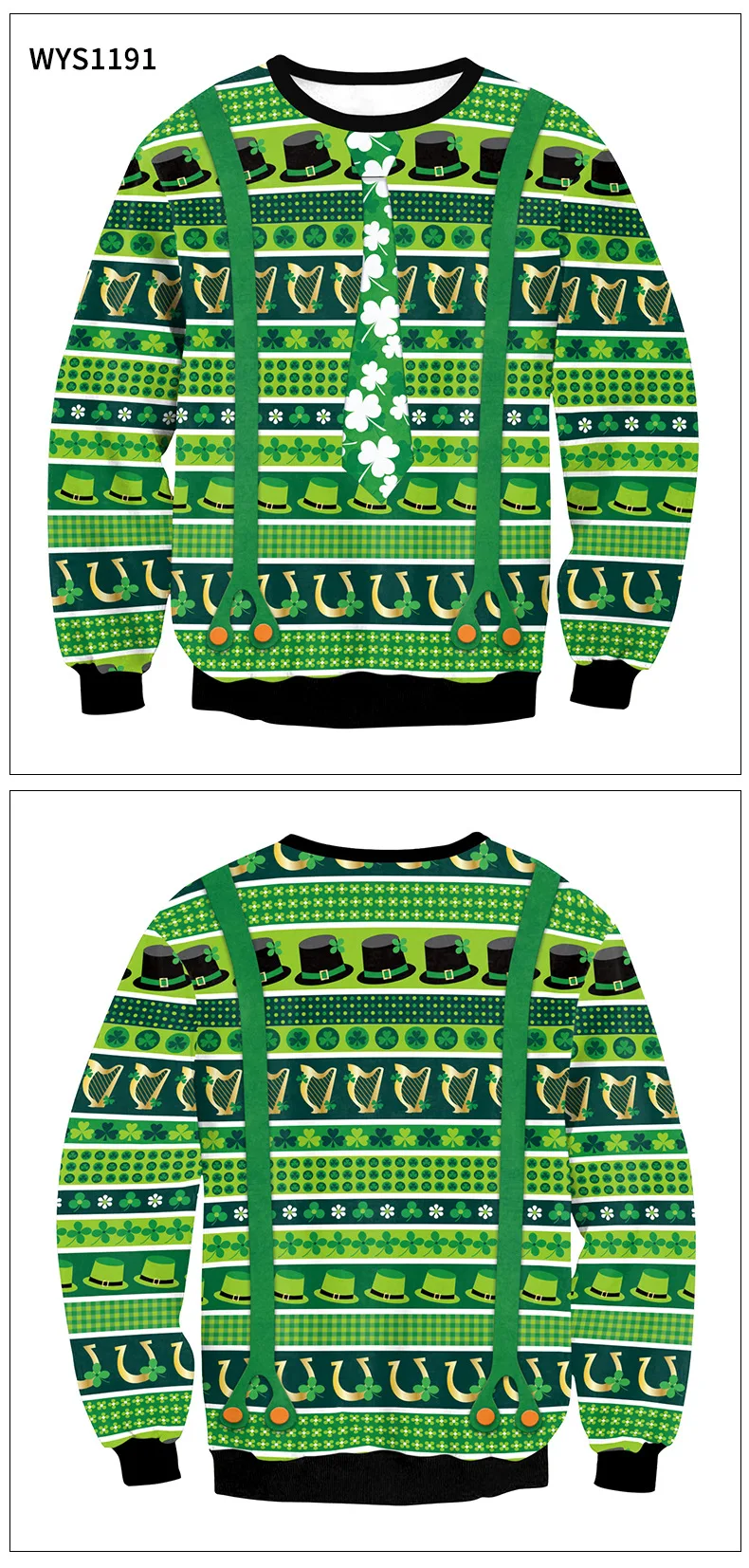 Title 2, St. Patricks Day 3D-gedruckte Jacke mit Rundha...