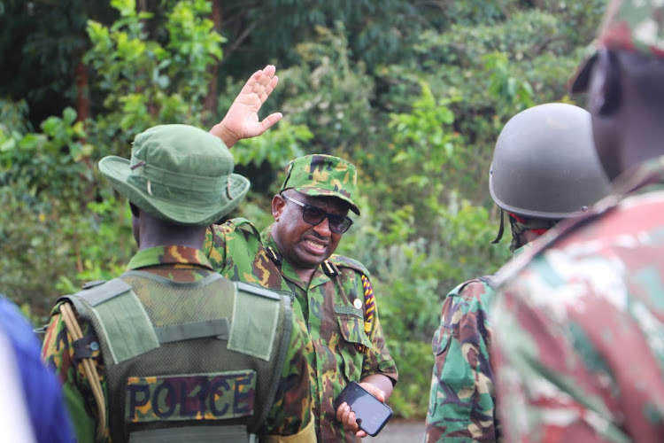 Inspector General of Police Japhet Koome when he met security officers during his first day tour od Baringo on April 2, 2024.