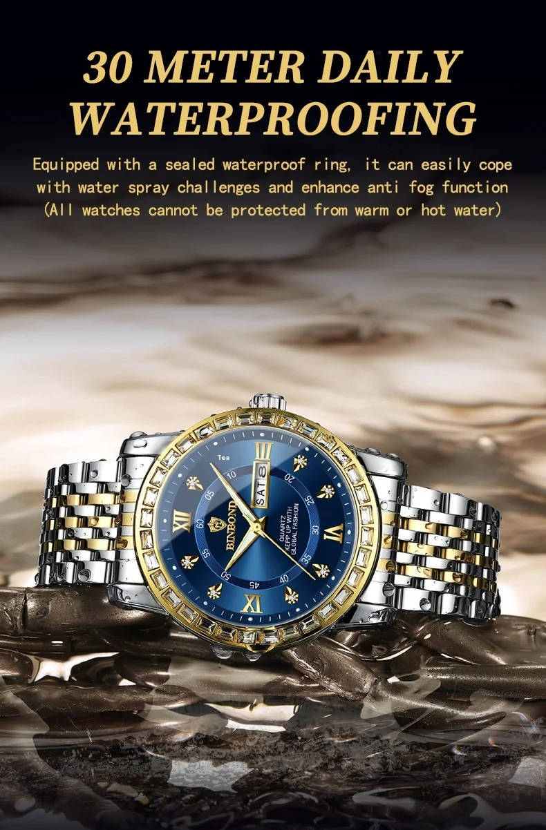 Title 14, Business mechanisch horloge met diamanten, dubb...