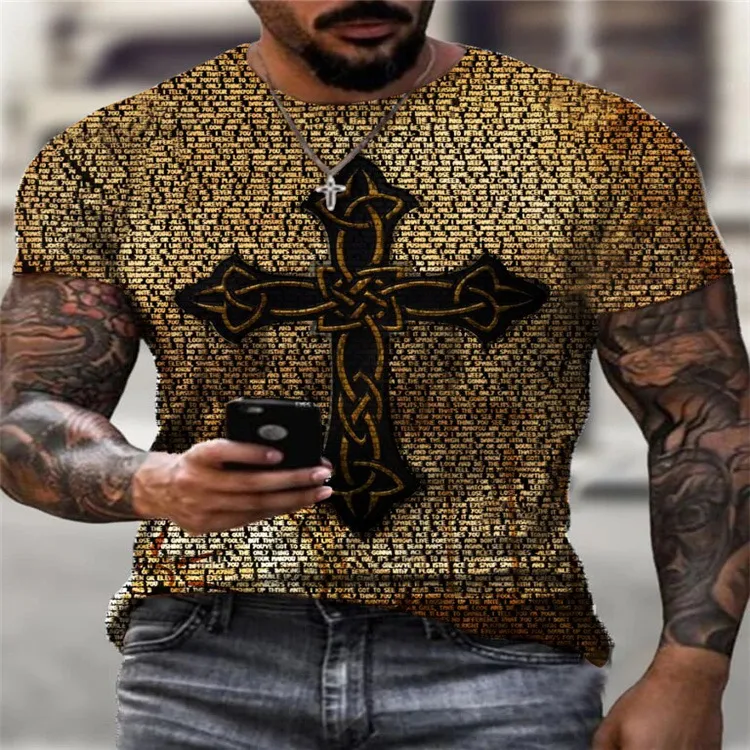 Men's Color Matching Plum Blossom Round Neck Short Sleeve
