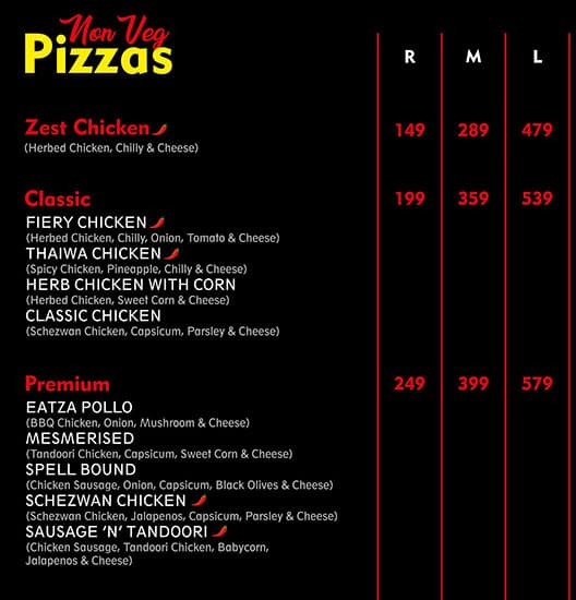 Eatza Pizza menu 