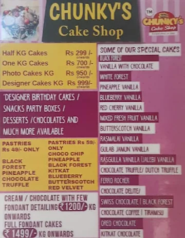 Chunky's Cake Shop menu 