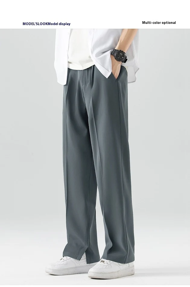 Pantalones Casuales de Verano para Hombre, Seda de Hielo, Corte Recto, Delgados, con Efecto Drapeado Avanzado, Sueltos y Frescos