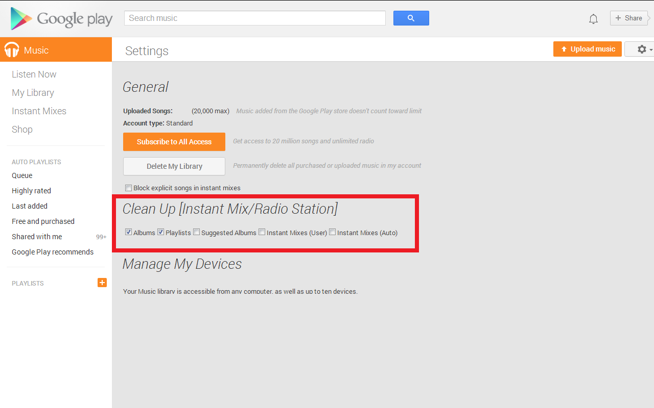 Clean Up Google Music [De-Instant Mix/Radio] Preview image 4