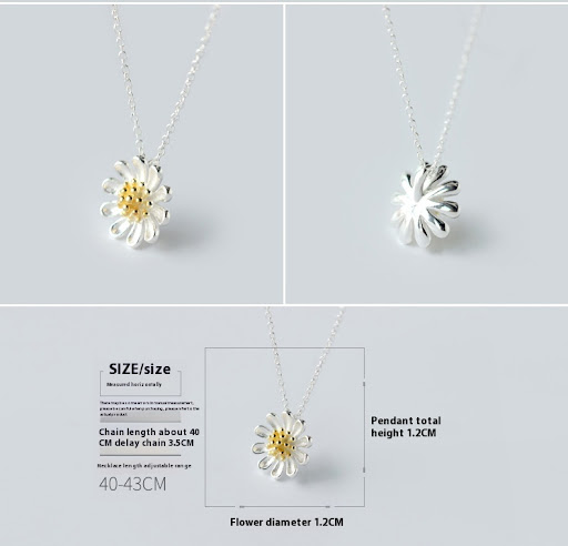 Title 7, S925 Silver King Whyte Flower Pendant Necklace....