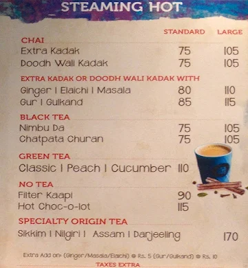 Tata Cha menu 