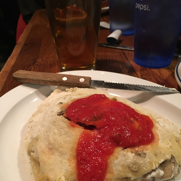 Calzone and Daura beer